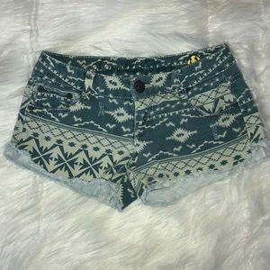 Aztec Print Blue and Cream Shorts